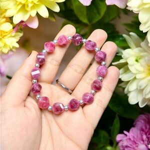 Pink Quartz Bracelet | 10mm Faceted Beads + 4mm Czech Glass | Handmade